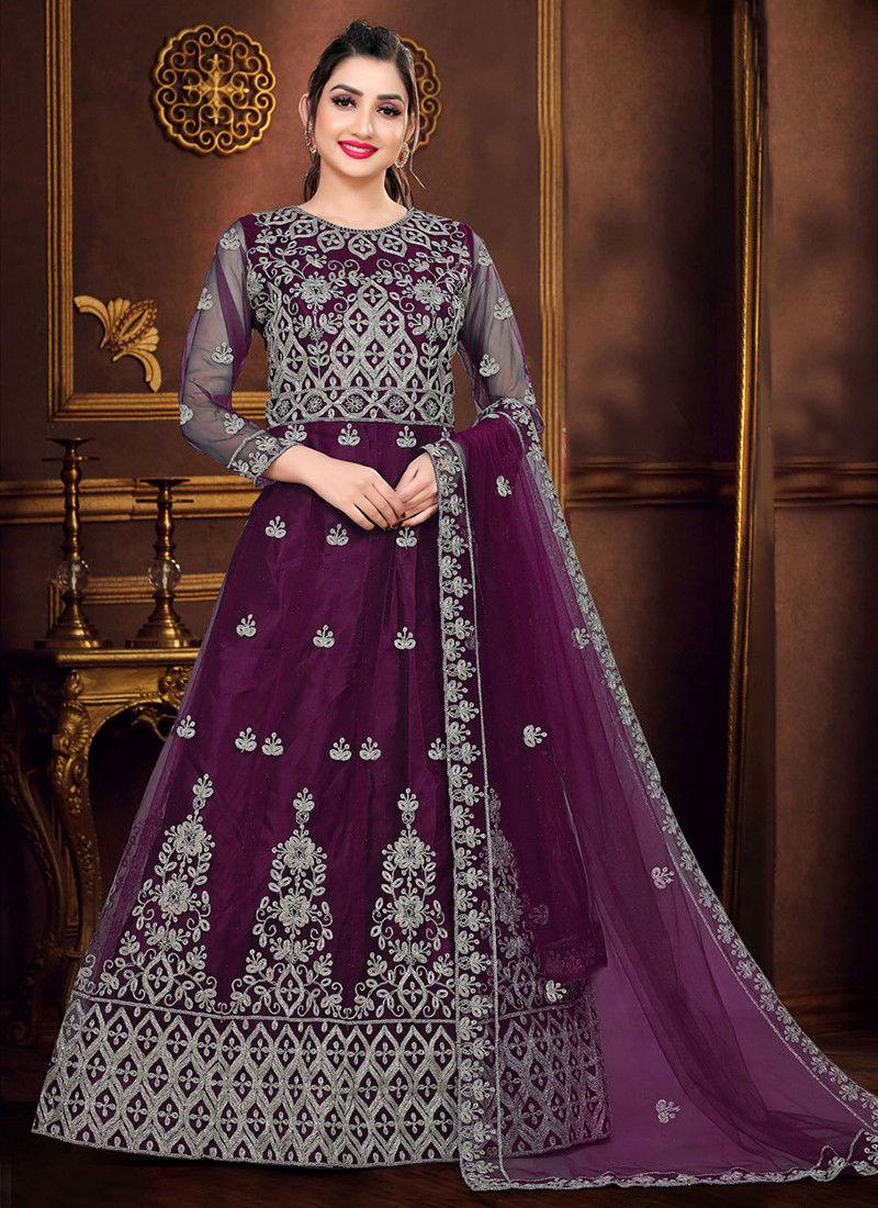 Purple Colour viana vol 5 Designer Heavy Festive Wear Butterfly Net With Embroidery Work Gown With Dupatta Collection Viana 25